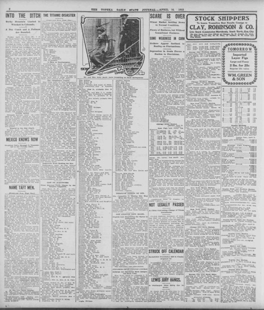 The Topeka State Journal du 16/04/1912